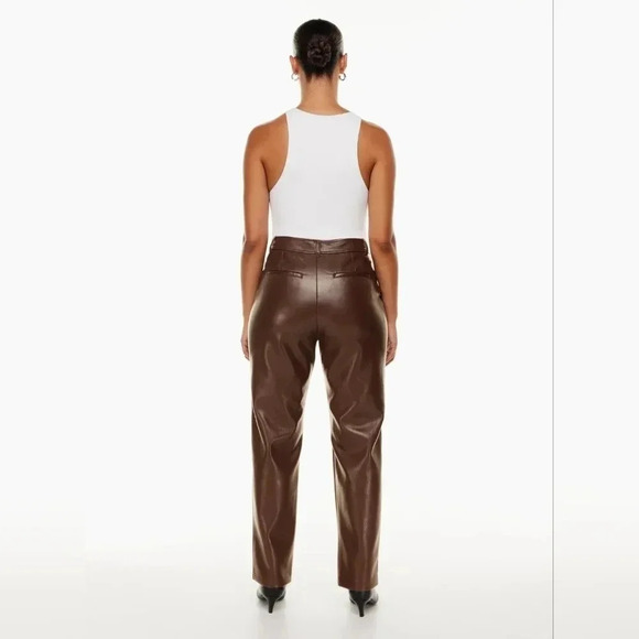 Aritzia Babaton Command Vegan Leather Mid Rise Straight Leg Pants Brown Size 16. - Picture 5 of 16